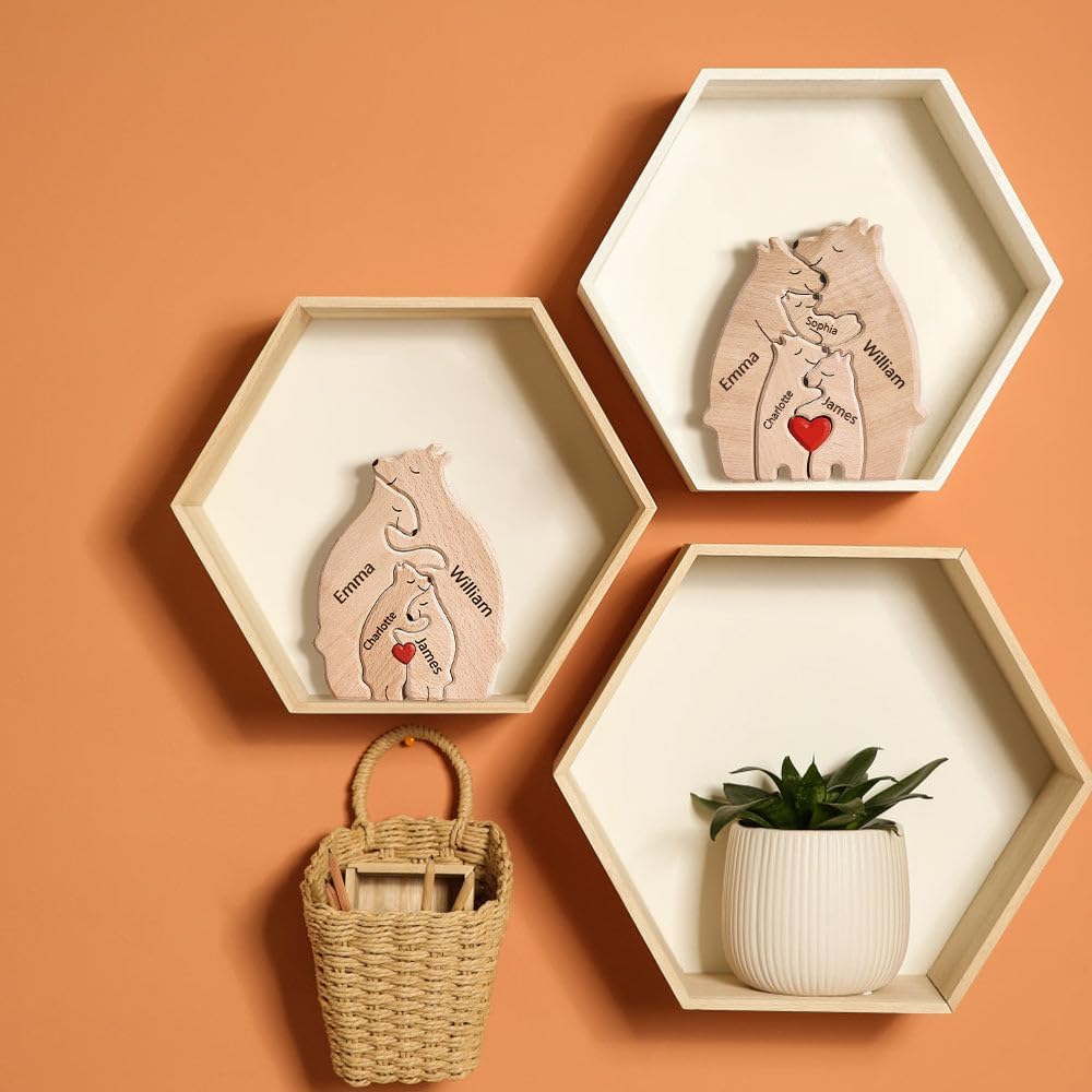 Wooden Family Bear Hug Decoration - Personalized Keepsake